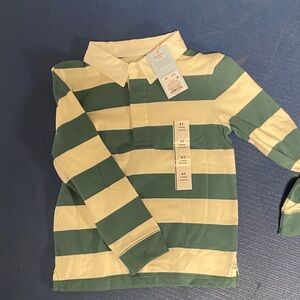 Cat & Jack Green and White Striped Polo Shirt